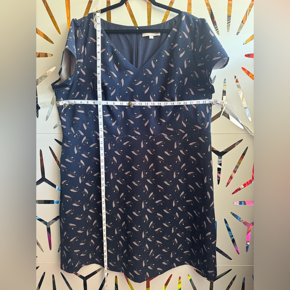 LOFT Navy Dress with Feather Pattern